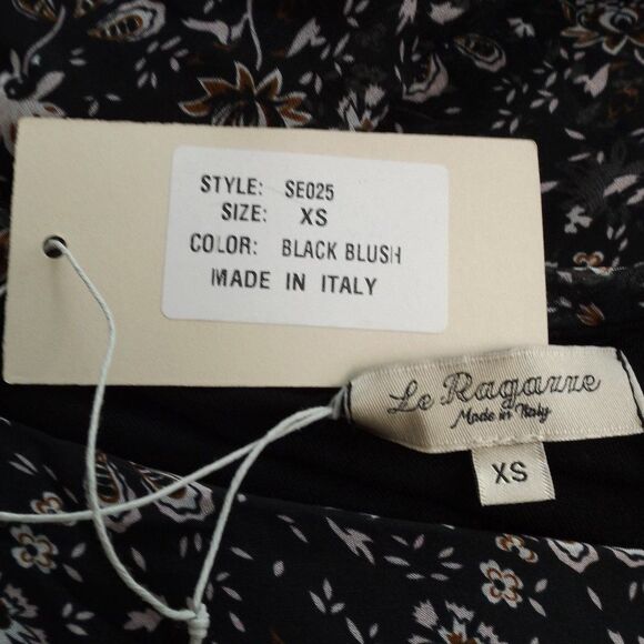 new LE RAGAZZE Maxi Dress, XS, Black, White/brown floral print, Ruffle shoulder - Picture 10 of 12